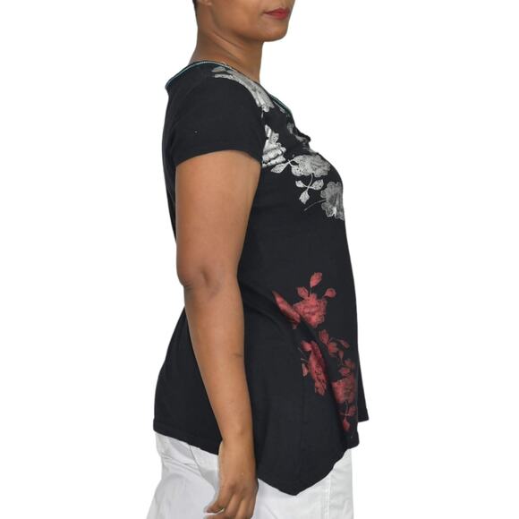 Desigual Cirque du Soleil Tee Black Foil Metallic Sharkbite T Shirt Size Small - Picture 6 of 15